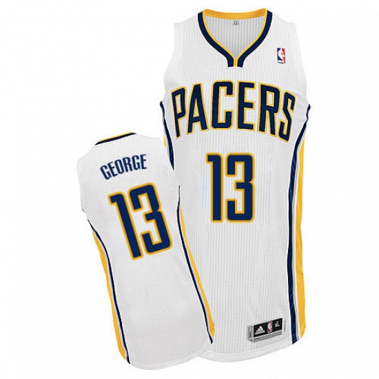 Men's Adidas Indiana Pacers 13 Paul George Authentic White Home NBA Jersey