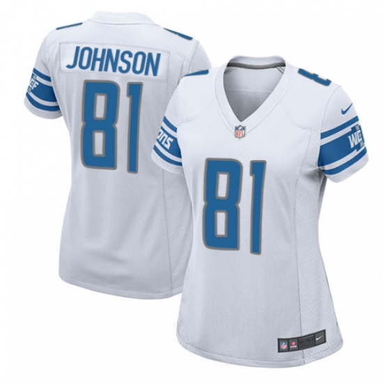 Women's Nike Detroit Lions 81 Calvin Johnson Game White NFL Jersey