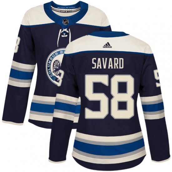 Women's Adidas Columbus Blue Jackets 58 David Savard Authentic Navy Blue Alternate NHL Jersey