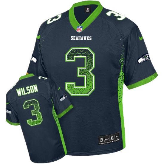 Men's Nike Seattle Seahawks 3 Russell Wilson Elite Steel Blue Drift Fashion NFL Jersey