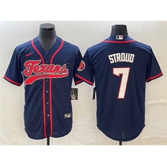 Men's Houston Texans 7 C.J. Stroud Navy Cool Base Stitched Baseball Jersey