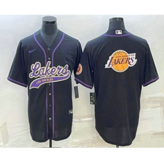 Men's Los Angeles Lakers Black Team Big Logo Cool Base Stitched Baseball Jersey