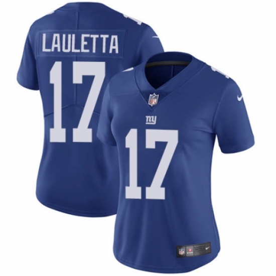 Women's Nike New York Giants 17 Kyle Lauletta Royal Blue Team Color Vapor Untouchable Elite Player NFL Jersey