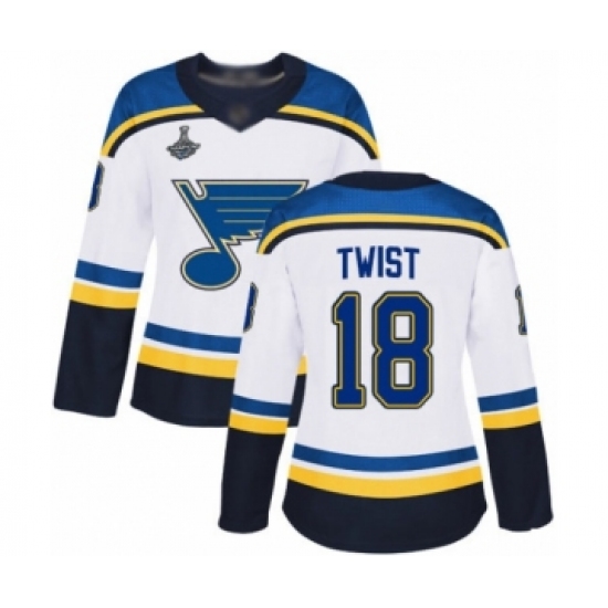 Women's St. Louis Blues 18 Tony Twist Authentic White Away 2019 Stanley Cup Champions Hockey Jersey