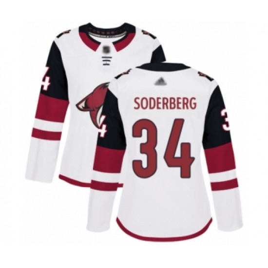 Women's Arizona Coyotes 34 Carl Soderberg Authentic White Away Hockey Jersey