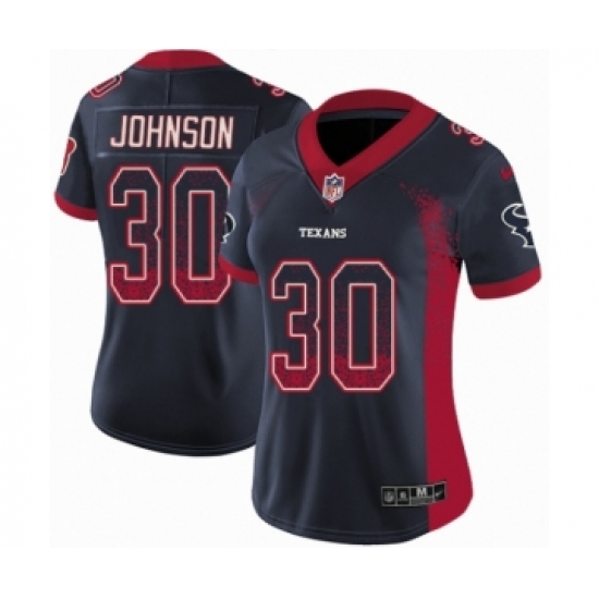 Women's Nike Houston Texans 30 Kevin Johnson Limited Navy Blue Rush Drift Fashion NFL Jersey