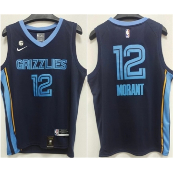 Men's Memphis Grizzlies 12 Ja Morant Navy With NO.6 Patch Stitched Jersey