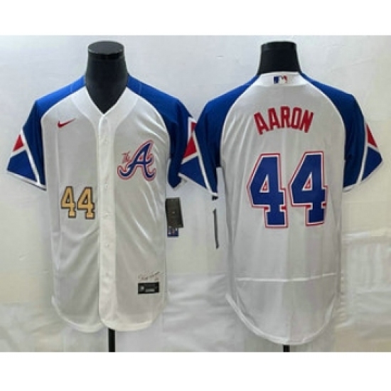 Men's Atlanta Braves 44 Hank Aaron Number White 2023 City Connect Flex Base Stitched Jersey1