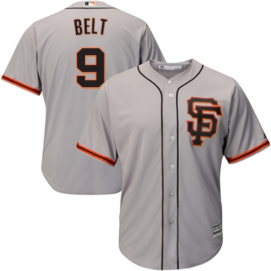 Men's Majestic San Francisco Giants 9 Brandon Belt Replica Grey Road 2 Cool Base MLB Jersey