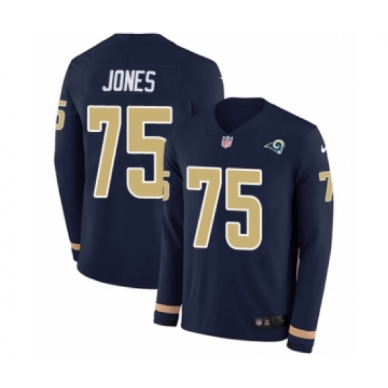 Youth Nike Los Angeles Rams 75 Deacon Jones Limited Navy Blue Therma Long Sleeve NFL Jersey