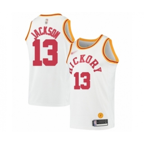 Men's Indiana Pacers 13 Mark Jackson Authentic White Hardwood Classics Basketball Jersey