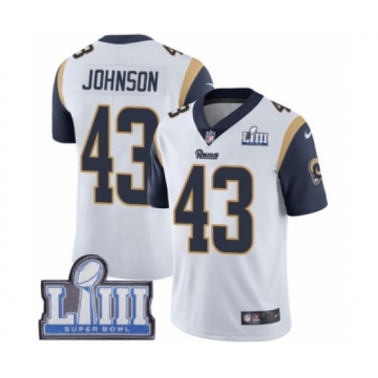 Men's Nike Los Angeles Rams 43 John Johnson White Vapor Untouchable Limited Player Super Bowl LIII Bound NFL Jersey