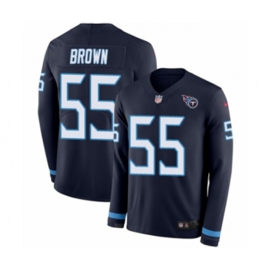 Men's Nike Tennessee Titans 55 Jayon Brown Limited Navy Blue Therma Long Sleeve NFL Jersey