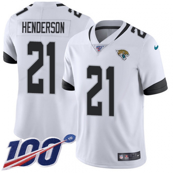 Men's Jacksonville Jaguars 21 C.J. Henderson White Stitched 100th Season Vapor Untouchable Limited Jersey