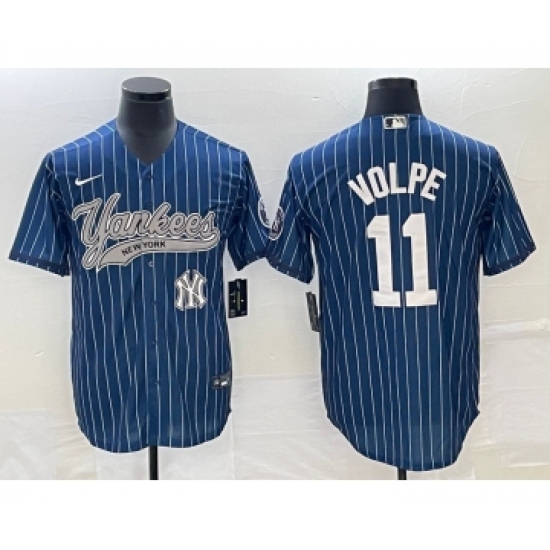 Men's New York Yankees 11 Anthony Volpe Navy Cool Base Stitched Baseball Jersey