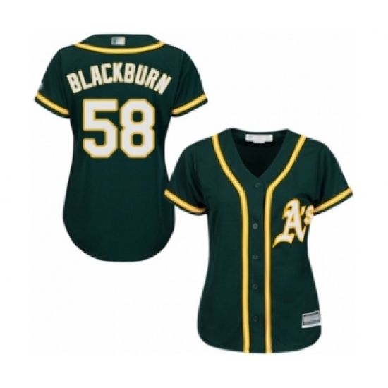 Women's Oakland Athletics 58 Paul Blackburn Authentic Green Alternate 1 Cool Base Baseball Player Jersey