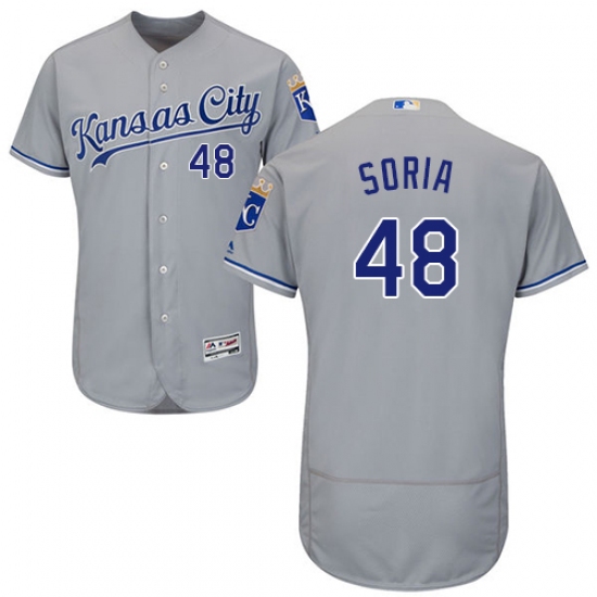 Men's Majestic Kansas City Royals 48 Joakim Soria Grey Road Flex Base Authentic Collection MLB Jersey