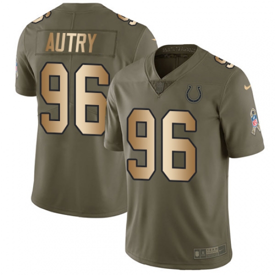 Men's Nike Indianapolis Colts 96 Denico Autry Limited Olive Gold 2017 Salute to Service NFL Jersey