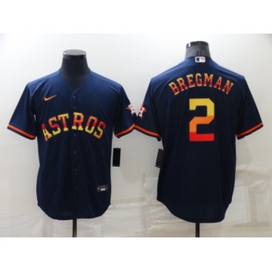Men's Houston Astros 2 Alex Bregman Navy Blue Rainbow Stitched MLB Cool Base Nike Jersey