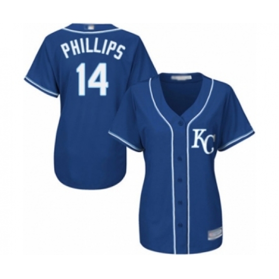 Women's Kansas City Royals 14 Brett Phillips Authentic Blue Alternate 2 Cool Base Baseball Player Jersey