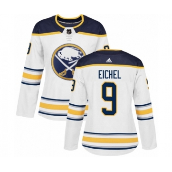 Women's Adidas Buffalo Sabres 9 Jack Eichel Authentic White Away NHL Jersey