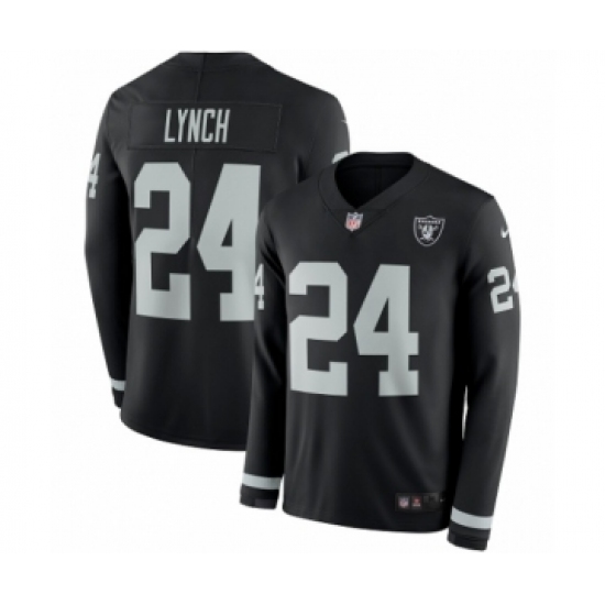 Men's Nike Oakland Raiders 24 Marshawn Lynch Limited Black Therma Long Sleeve NFL Jersey