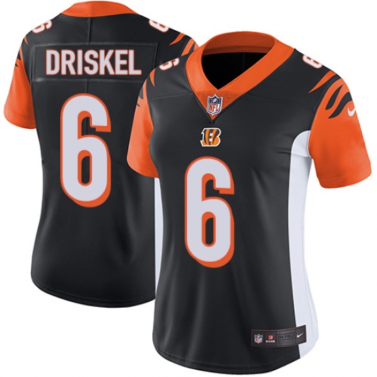 Women's Nike Cincinnati Bengals 6 Jeff Driskel Vapor Untouchable Limited Black Team Color NFL Jersey