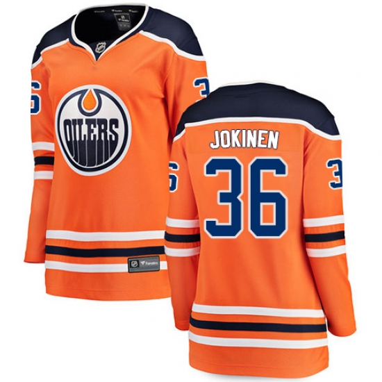 Women's Edmonton Oilers 36 Jussi Jokinen Fanatics Branded Orange Home Breakaway NHL Jersey