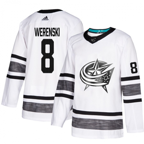 Men's Adidas Columbus Blue Jackets 8 Zach Werenski White 2019 All-Star Game Parley Authentic Stitched NHL Jersey