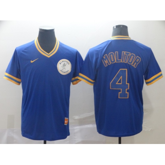 Men's Brewers 4 Paul Molitor Royal Cooperstown Collection Stitched Baseball Jersey