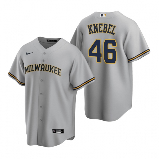 Men's Nike Milwaukee Brewers 46 Corey Knebel Gray Road Stitched Baseball Jersey