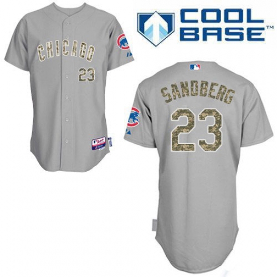 Men's Majestic Chicago Cubs 23 Ryne Sandberg Authentic Grey USMC Cool Base MLB Jersey