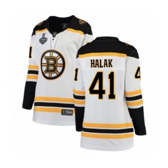 Women's Boston Bruins 41 Jaroslav Halak Authentic White Away Fanatics Branded Breakaway 2019 Stanley Cup Final Bound Hockey Jersey