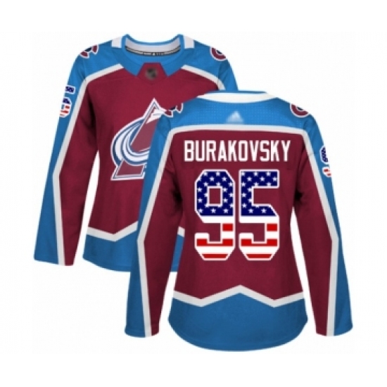 Women's Colorado Avalanche 95 Andre Burakovsky Authentic Burgundy Red USA Flag Fashion Hockey Jersey