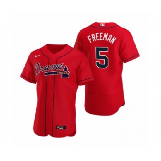 Men's Atlanta Braves 5 Freddie Freeman Nike Red Authentic 2020 Alternate Jersey