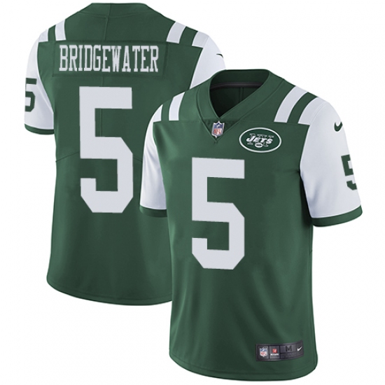 Youth Nike New York Jets 5 Teddy Bridgewater Green Team Color Vapor Untouchable Limited Player NFL Jersey