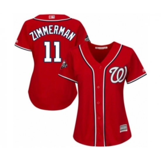 Women's Washington Nationals 11 Ryan Zimmerman Authentic Red Alternate 1 Cool Base 2019 World Series Bound Baseball Jersey