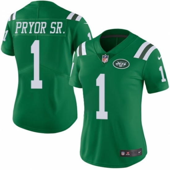 Women's Nike New York Jets 1 Terrelle Pryor Sr. Limited Green Rush Vapor Untouchable NFL Jersey