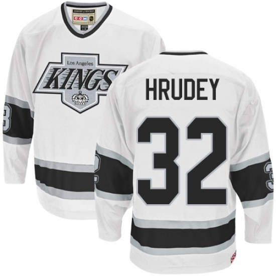 Men's CCM Los Angeles Kings 32 Kelly Hrudey Authentic White Throwback NHL Jersey