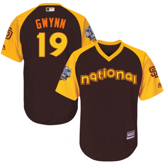 Youth Majestic San Diego Padres 19 Tony Gwynn Authentic Brown 2016 All-Star National League BP Cool Base Cool Base MLB Jersey