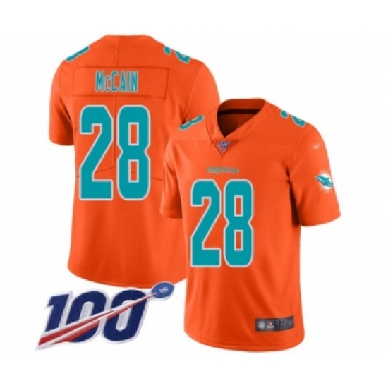 Men's Miami Dolphins 28 Bobby McCain Limited Orange Inverted Legend 100th Season Football Jersey