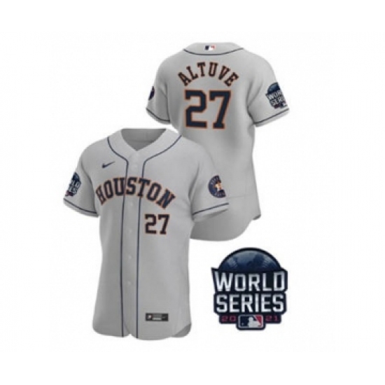 Men's Houston Astros 27 Jose Altuve 2021 Gray World Series Flex Base Stitched Baseball Jersey