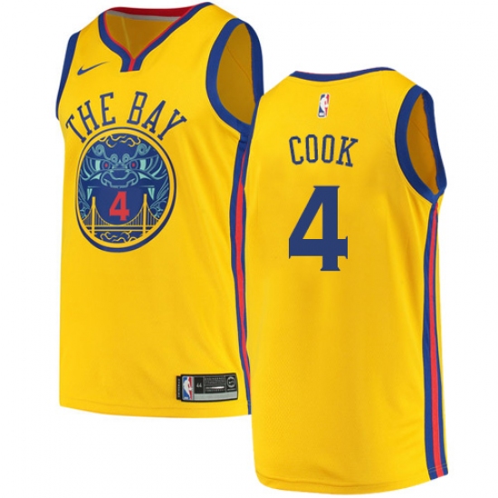 Men's Nike Golden State Warriors 4 Quinn Cook Swingman Gold NBA Jersey - City Edition