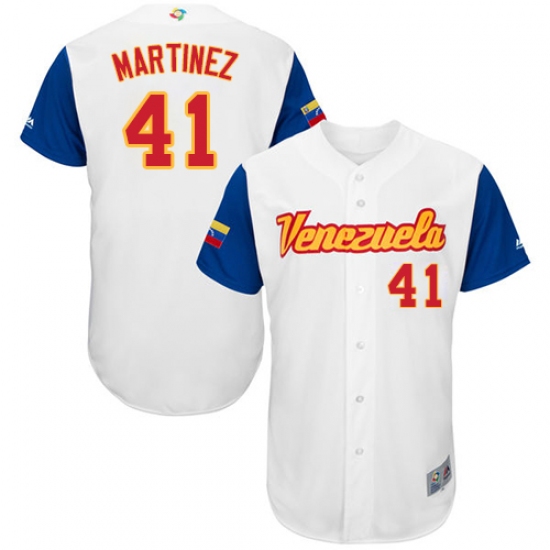 Men's Venezuela Baseball Majestic 41 Victor Martinez White 2017 World Baseball Classic Authentic Team Jersey