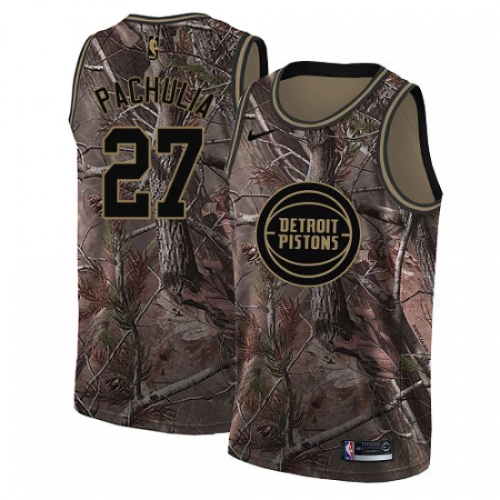 Men's Nike Detroit Pistons 27 Zaza Pachulia Swingman Camo Realtree Collection NBA Jersey