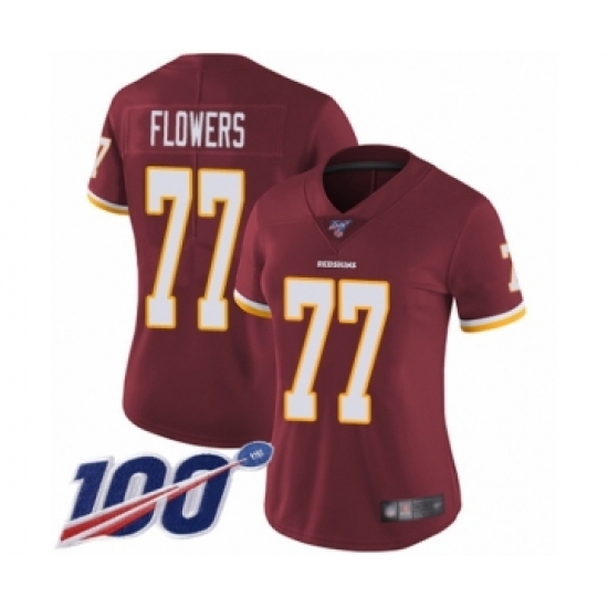 Women's Washington Redskins 77 Ereck Flowers Burgundy Red Team Color Vapor Untouchable Limited Player 100th Season Football Jersey