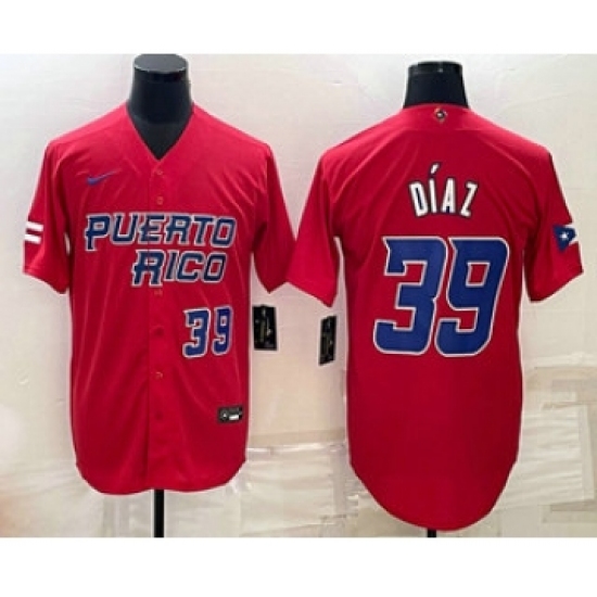 Mens Puerto Rico Baseball 39 Edwin Diaz Number 2023 Red World Baseball Classic Stitched Jersey