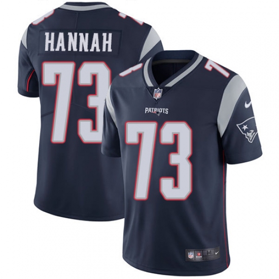 Men's Nike New England Patriots 73 John Hannah Navy Blue Team Color Vapor Untouchable Limited Player NFL Jersey