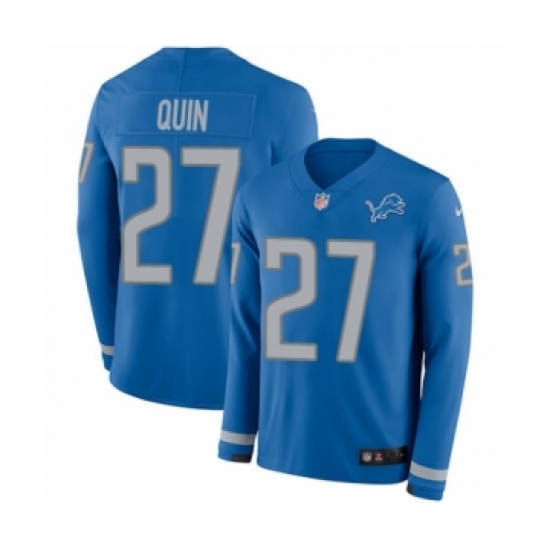 Youth Nike Detroit Lions 27 Glover Quin Limited Blue Therma Long Sleeve NFL Jersey