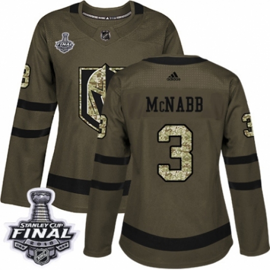 Women's Adidas Vegas Golden Knights 3 Brayden McNabb Authentic Green Salute to Service 2018 Stanley Cup Final NHL Jersey